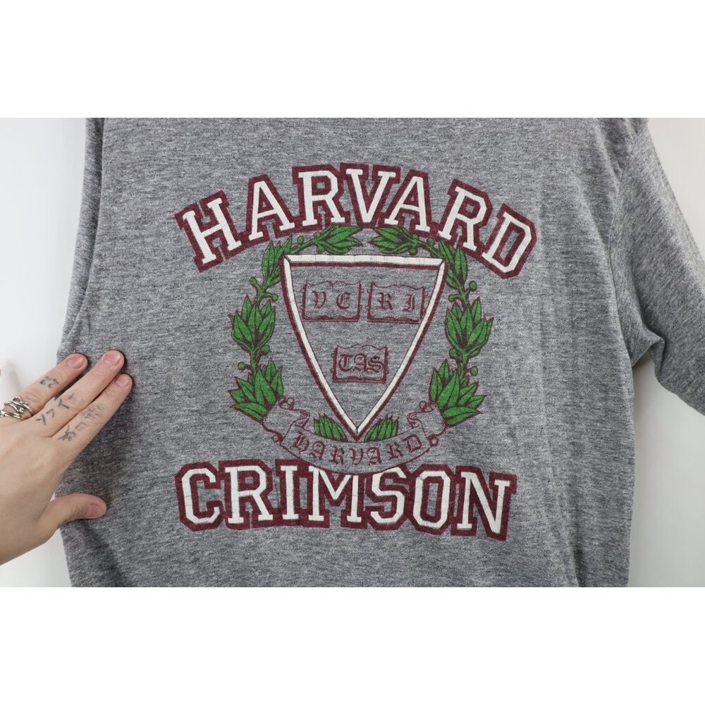 Vtg 70s 80s Mens Small Triblend Harvard University Jersey Knit T-Shirt Gray USA - Picture 4 of 12
